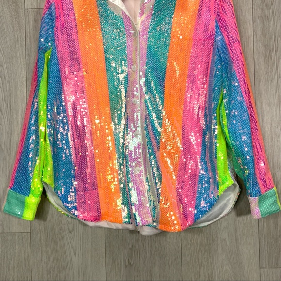 Blue b boutique brand rainbow sequin long sleeve button down top size M - Picture 4 of 8